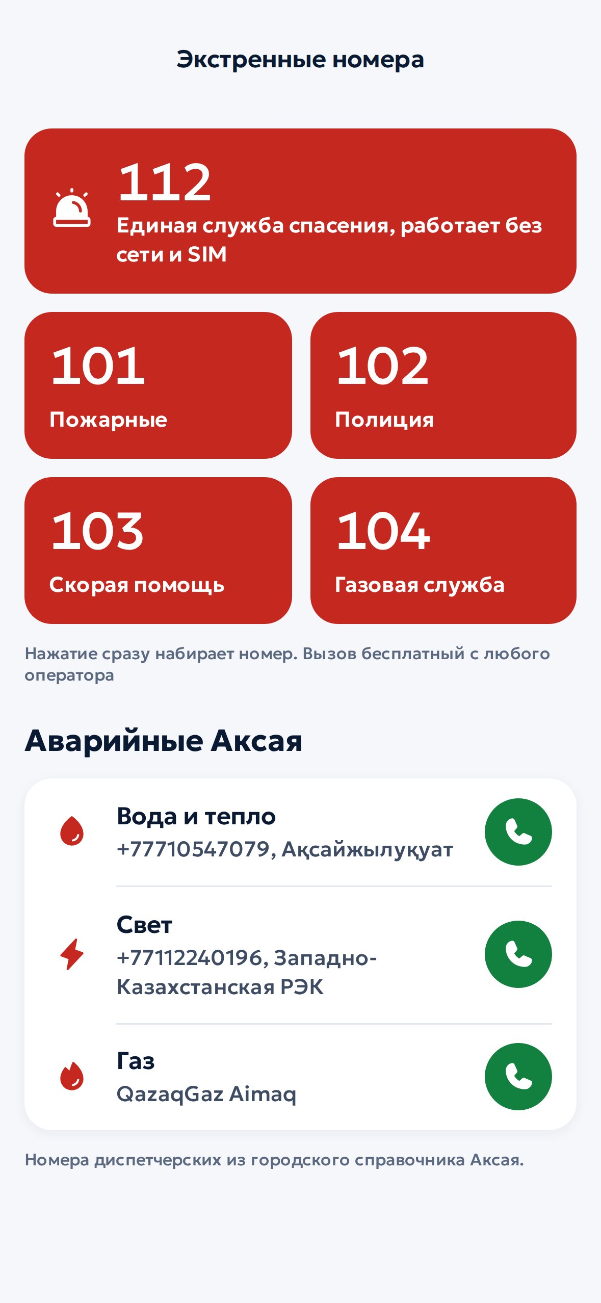 Экстренные номера